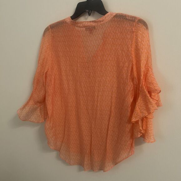Vince Camuto Sheer Ruffle Sleeve Boho Top Women’s Small Orange Cover-Up - Picture 6 of 6